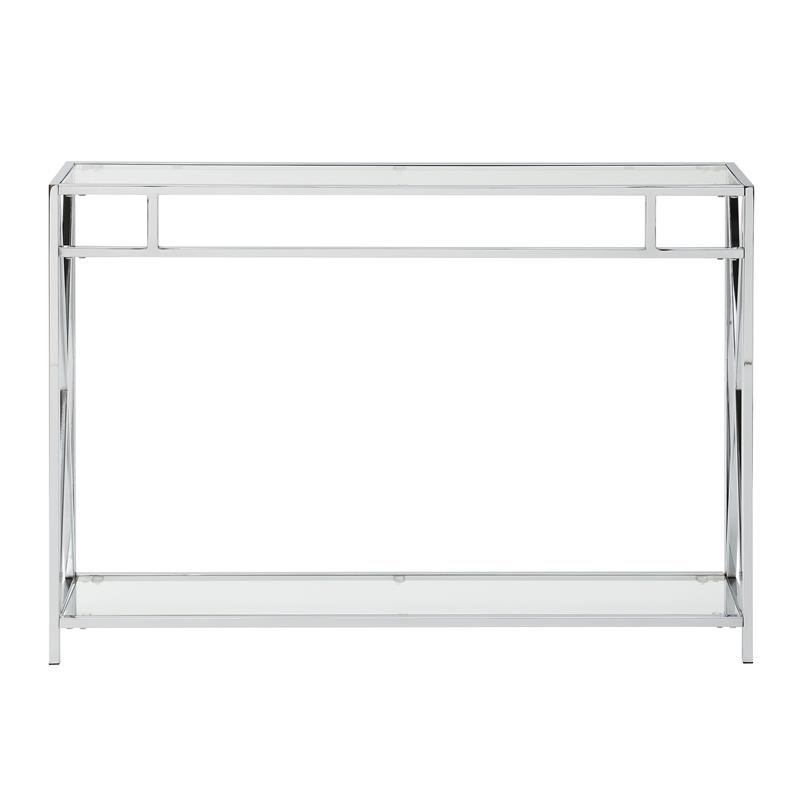 Convenience Concepts Oxford Chrome Console Table with Clear Glass Shelves