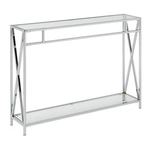 Convenience Concepts Oxford Chrome Console Table with Clear Glass Shelves