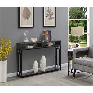 town square deluxe 2 tier console table in weathered gray wood and black frame