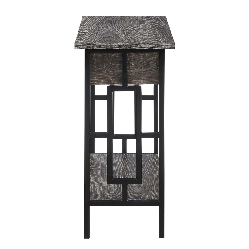 Town Square Flip Top End Table with Charging Station in Weathered Gray Wood