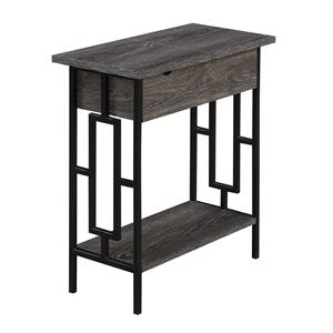 town square flip top end table with charging station in weathered gray wood