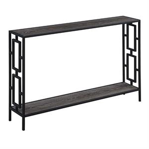 town square black metal frame console table in weathered gray wood