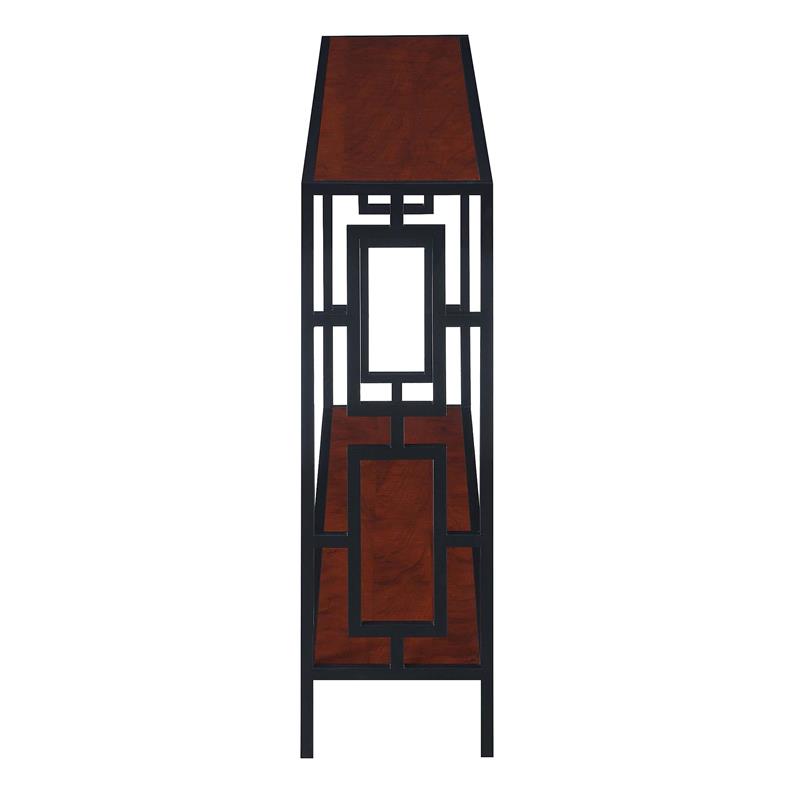 Town Square Black Metal Frame Console Table in Cherry Wood Finish