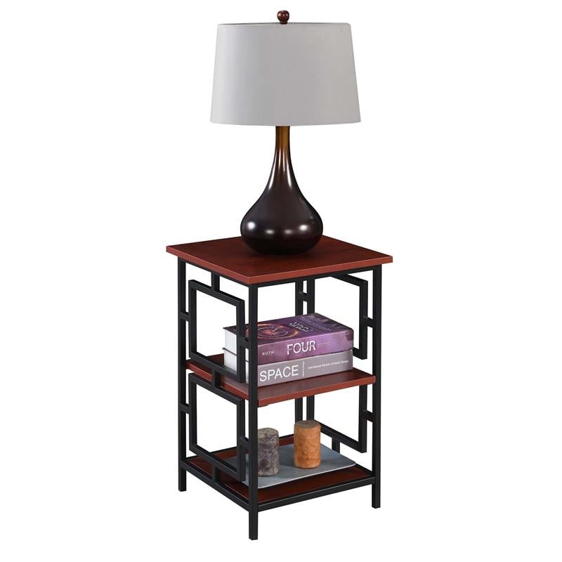 Town Square Black Metal Frame End Table in Cherry Wood Finish