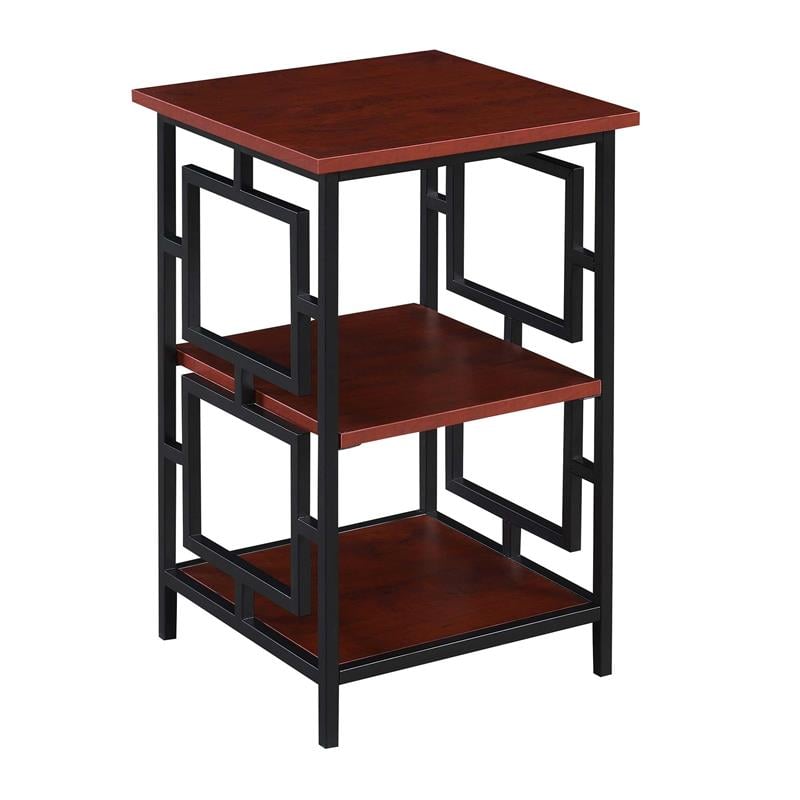 Town Square Black Metal Frame End Table in Cherry Wood Finish