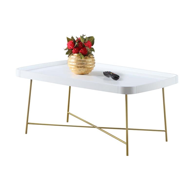 Convenience Concepts Lunar Coffee Table in White Wood Finish with X Legs