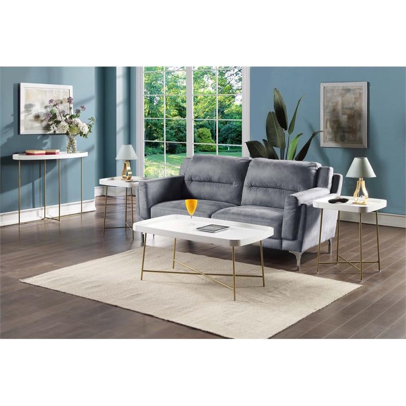 Convenience Concepts Lunar Coffee Table in White Wood Finish with X Legs