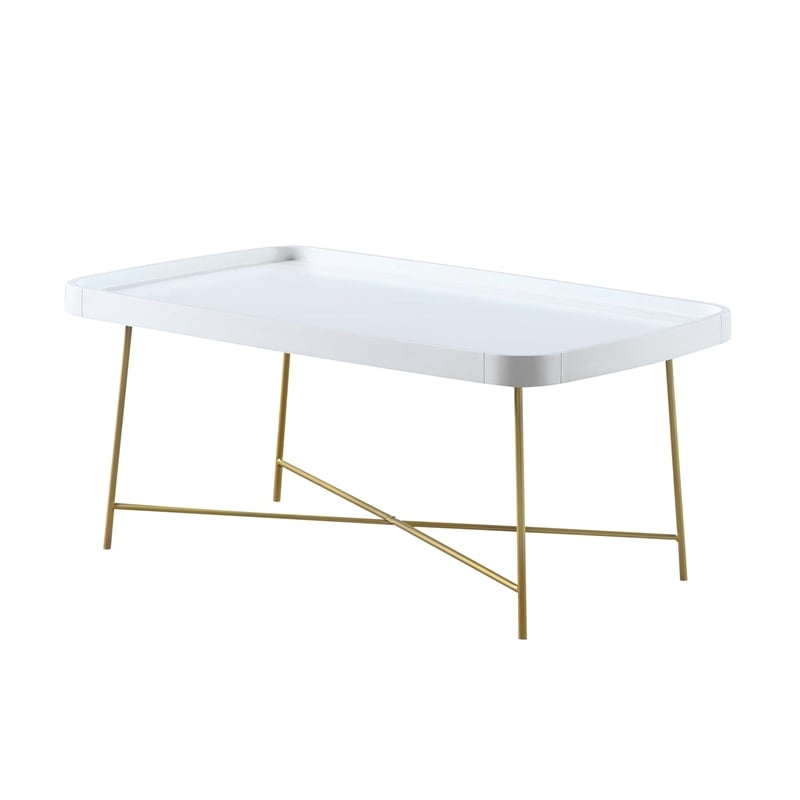 Convenience Concepts Lunar Coffee Table in White Wood Finish with X Legs