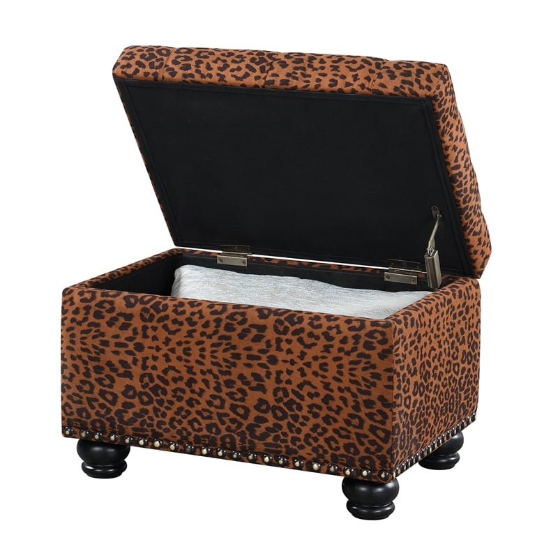 Designs4Comfort 5th Avenue Storage Ottoman in Leopard Multi-Color Fabric
