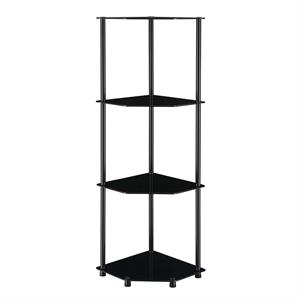 designs2go classic glass four-tier corner shelf in black glass and metal frame