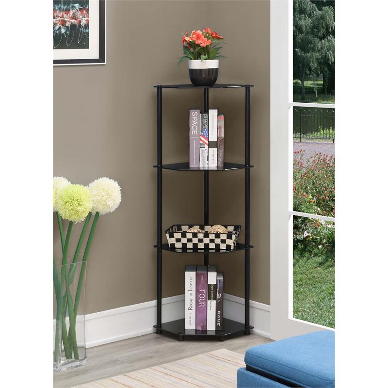 Designs2Go Classic Glass FourTier Corner Shelf in Black Glass and