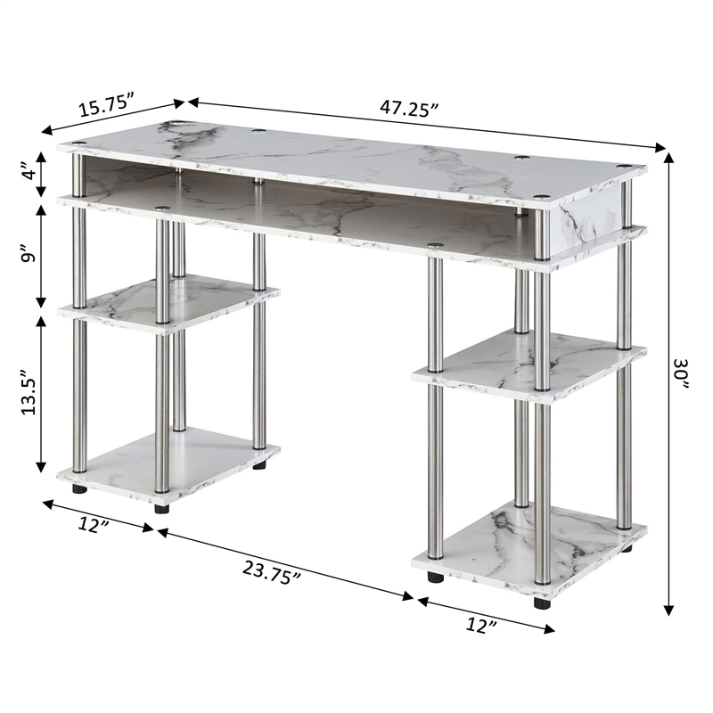 Designs2Go No-Tools Student Desk in White Faux Marble Wood Finish