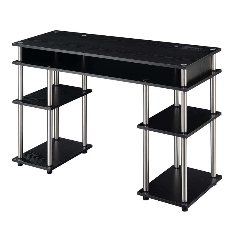 Designs2Go No Tools Student Desk with Charging Station in Black Wood Finish