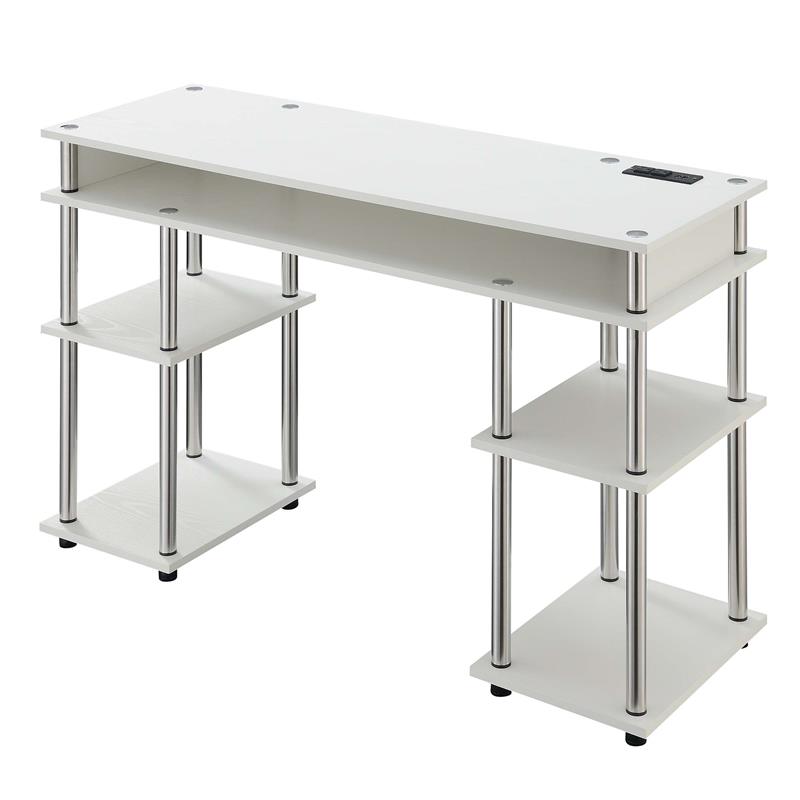 Designs2Go No Tools Student Desk with Charging Station in White Wood Finish