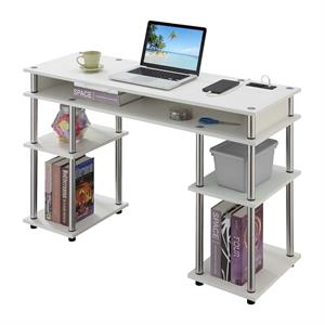 Designs2Go No Tools Student Desk with Charging Station in White Wood Finish