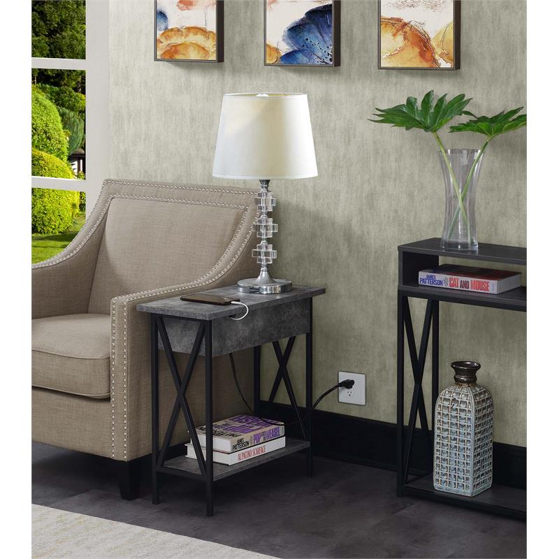 Tucson Flip Top End Table with Charging Station in Weathered Gray Wood Finish