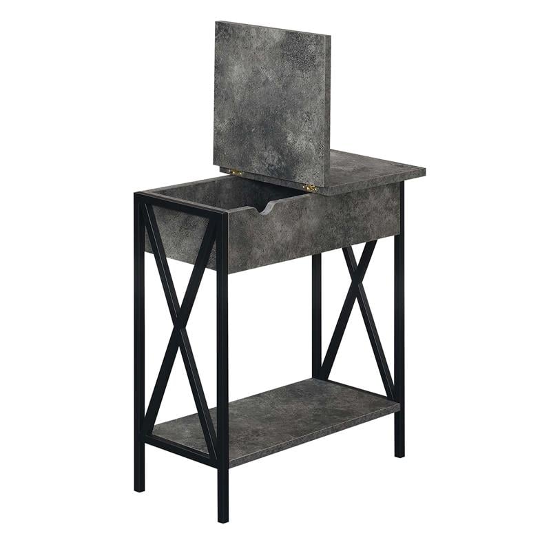 Tucson Flip Top End Table with Charging Station in Weathered Gray Wood Finish