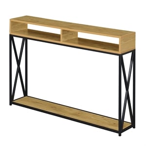 Tucson Deluxe Two-Tier Console Table in Light Oak Wood and Black Metal Frame