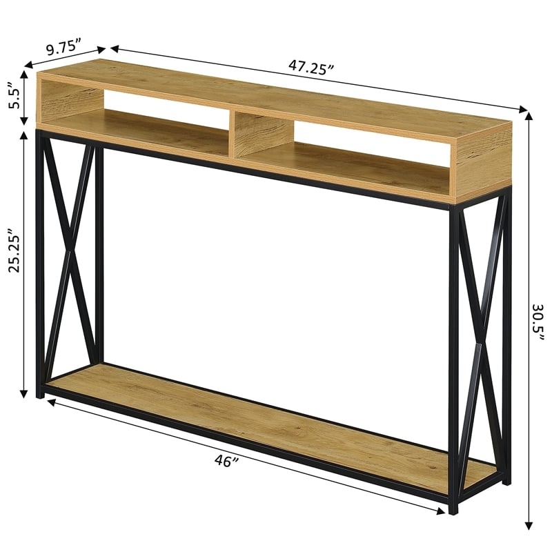 Tucson Deluxe Two-Tier Console Table in Light Oak Wood and Black Metal Frame