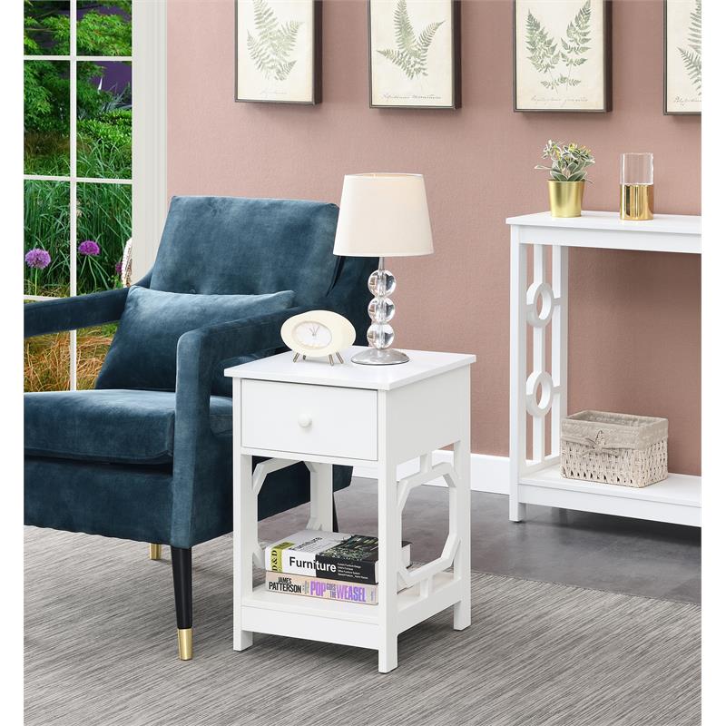 Convenience Concepts Omega One-Drawer End Table in White Wood Finish