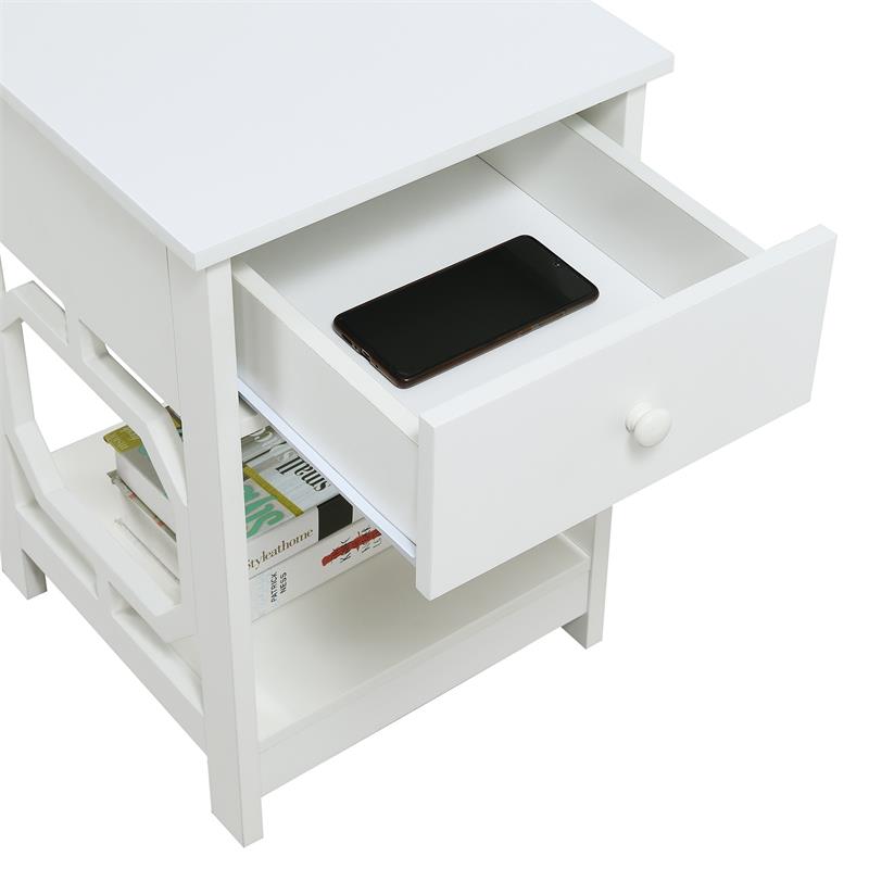 Convenience Concepts Omega One-Drawer End Table in White Wood Finish