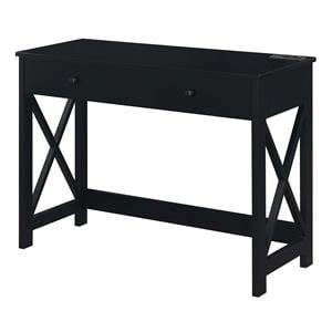 Convenience Concepts Oxford 42-Inch Desk with Charging Station in Black Wood