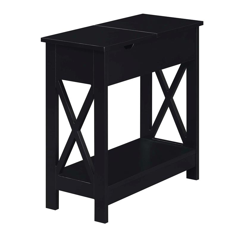 Oxford Flip Top End Table with Charging Station in Black Wood Finish