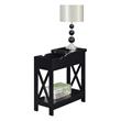 Oxford Flip Top End Table with Charging Station in Black Wood Finish