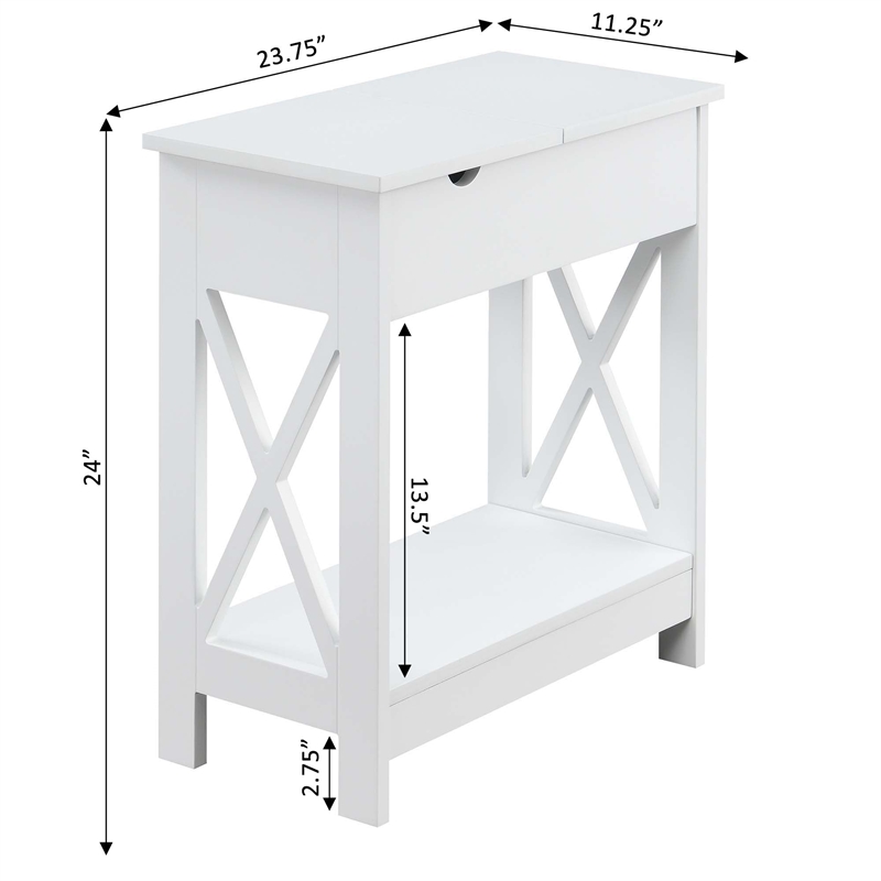 Oxford Flip Top End Table with Charging Station in White Wood Finish