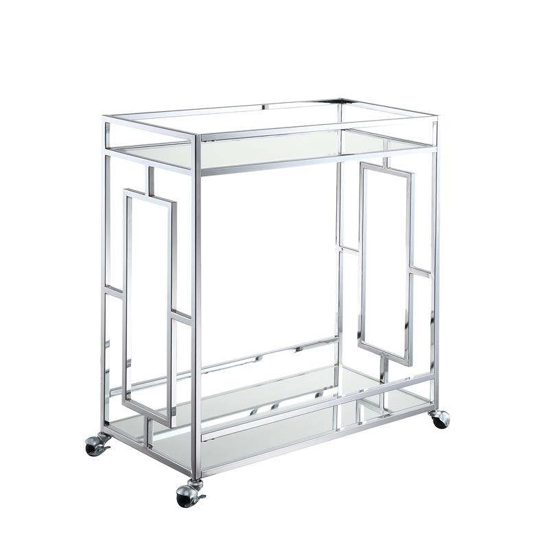 Convenience Concepts Town Square Bar Cart in Clear Glass and Chrome Metal Frame