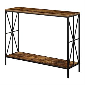 tucson starburst console table in cinnamon wood finish and black metal frame