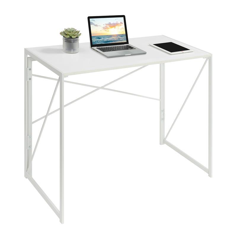 Convenience Concepts Xtra Folding Desk in White Wood Top and White Metal Frame