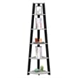 Newport Five-Tier Corner Bookcase in Faux Cement and Black Wood Finish