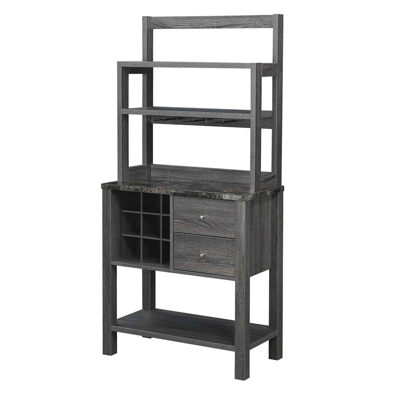 Newport Serving Bar in Faux Black Marble and Weathered Gray Wood Finish