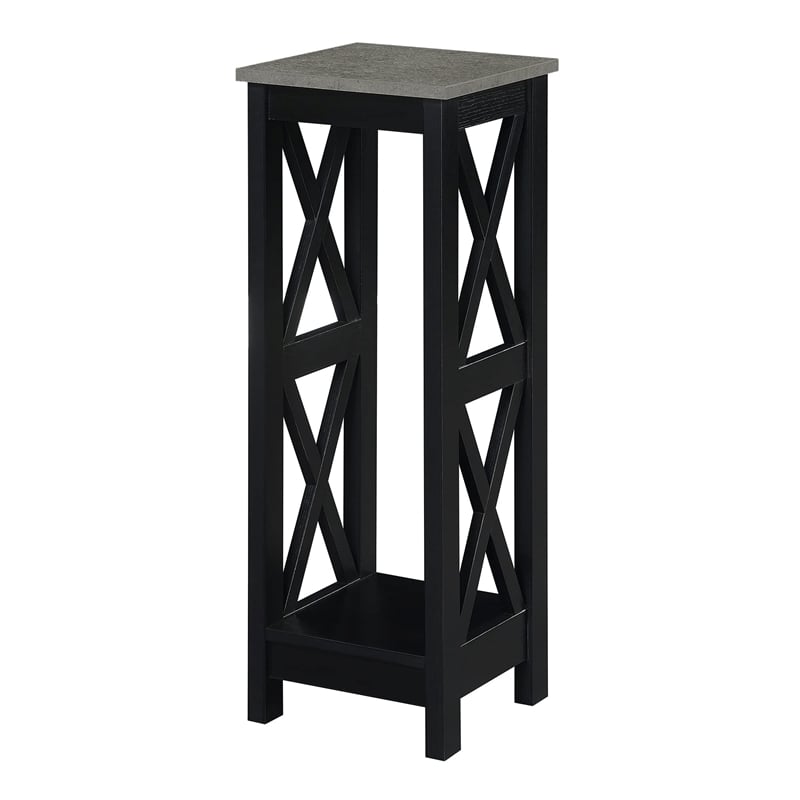 Convenience Concepts Oxford Tall Plant Stand in Black Wood and Faux Cement Top