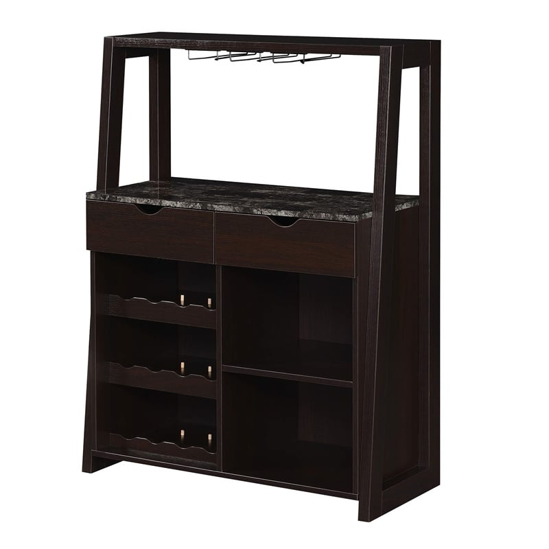 Convenience Concepts Uptown Wine Bar with Cabinet in Espresso Wood Finish