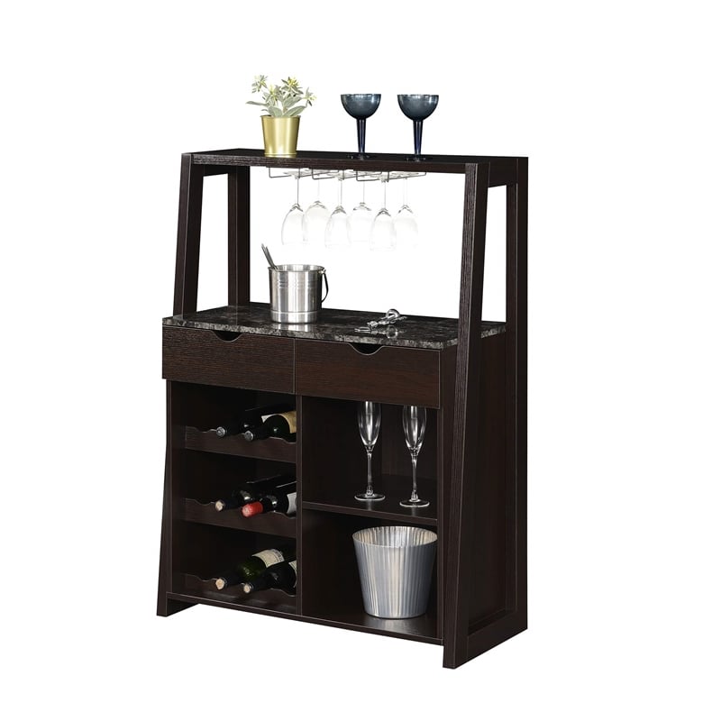 Convenience Concepts Uptown Wine Bar with Cabinet in Espresso Wood Finish