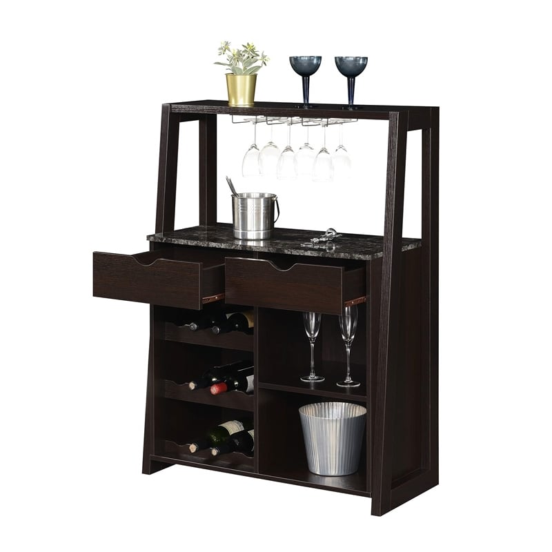 Convenience Concepts Uptown Wine Bar with Cabinet in Espresso Wood Finish