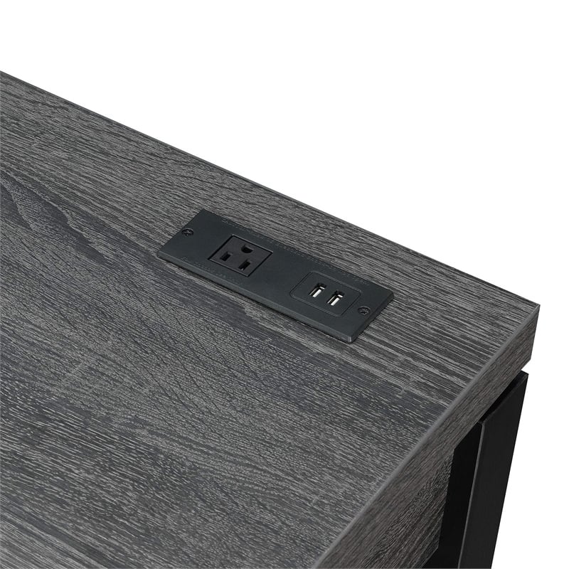 Convenience Concepts Newport Two-Drawer Desk with Charging Station in Gray Wood