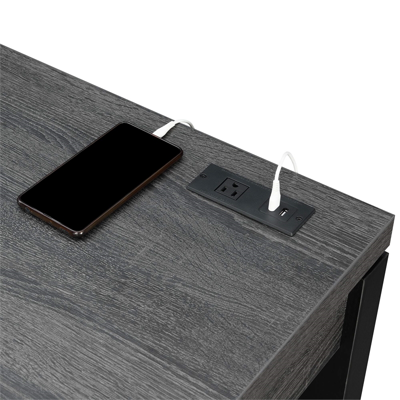Convenience Concepts Newport Two-Drawer Desk with Charging Station in Gray Wood