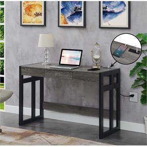 monterey 47-inch desk with charging station with gray wood top and black frame
