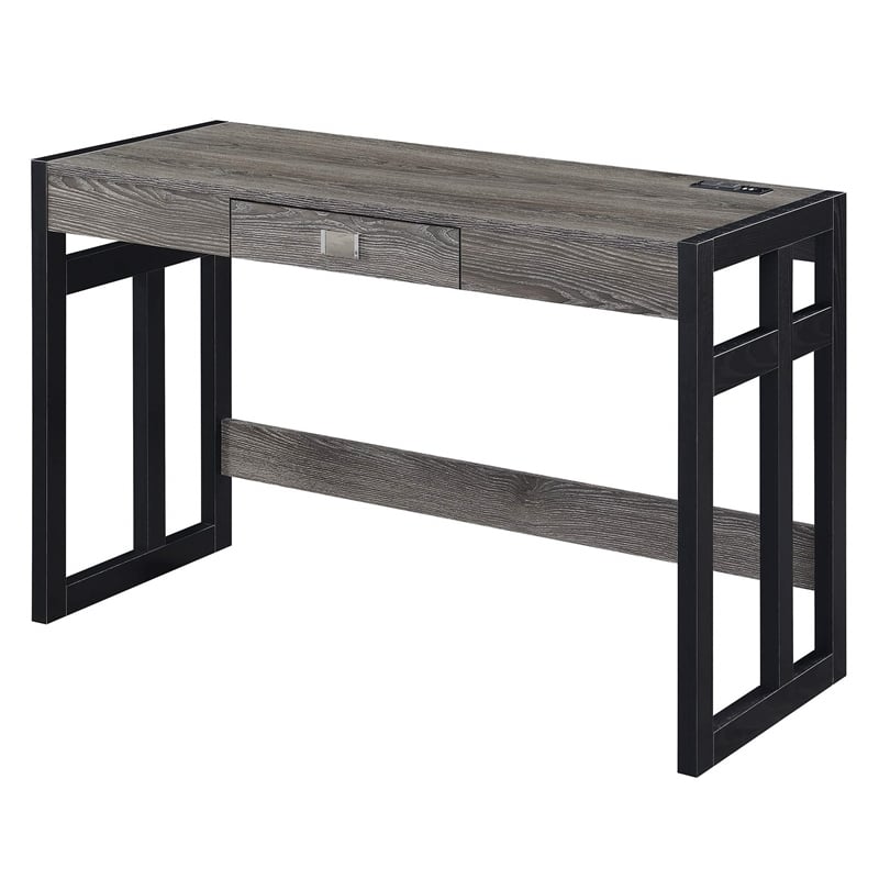 Monterey 47-Inch Desk with Charging Station with Gray Wood Top and Black Frame