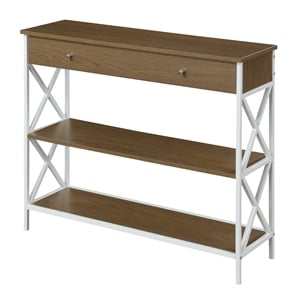 Tucson One-Drawer Console Table in Caramel Wood with White Metal Frame