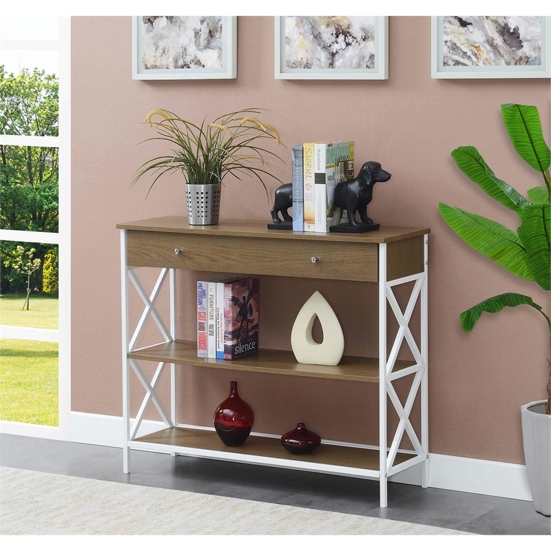 Tucson One-Drawer Console Table in Caramel Wood with White Metal Frame