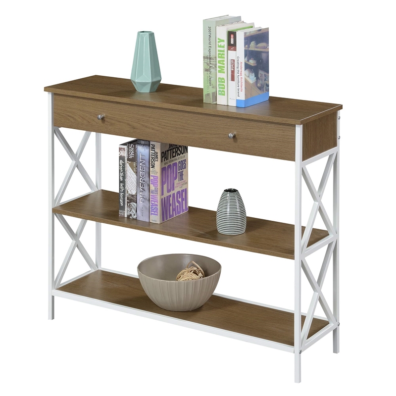 Tucson One-Drawer Console Table in Caramel Wood with White Metal Frame