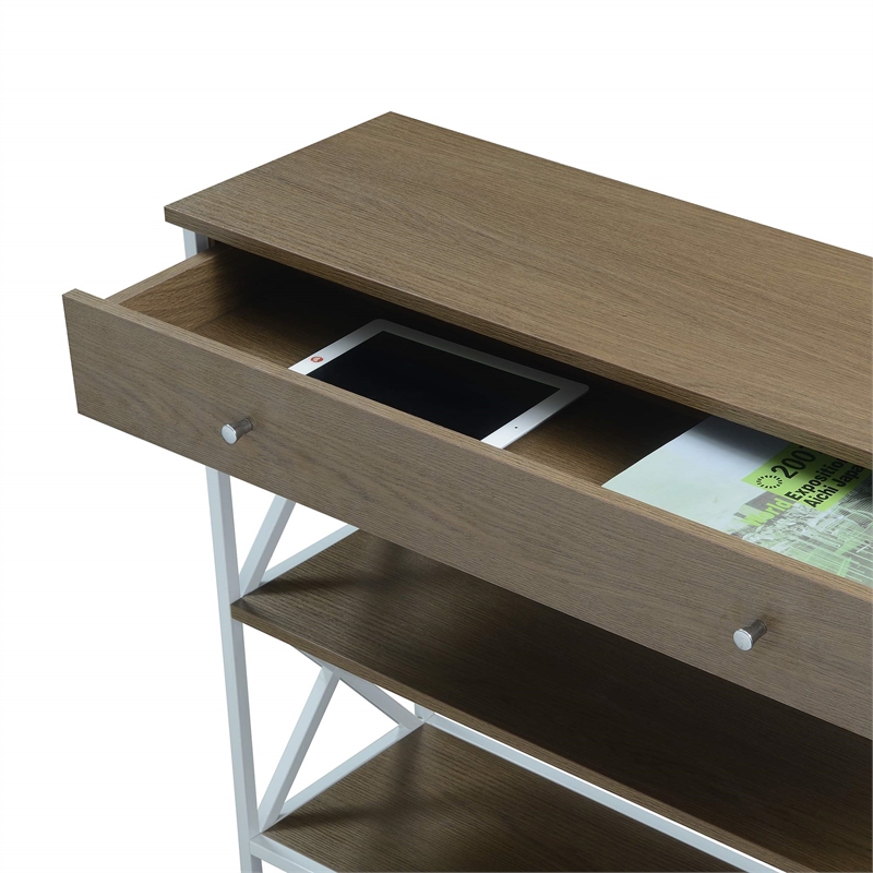 Tucson One-Drawer Console Table in Caramel Wood with White Metal Frame