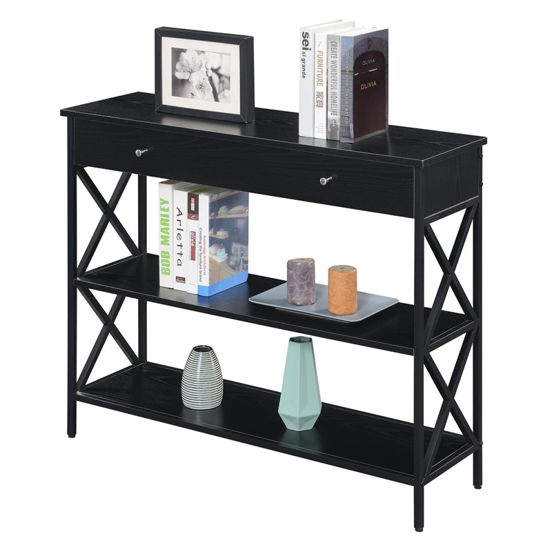 Convenience Concepts Tucson One-Drawer Console Table in Black Wood and Metal
