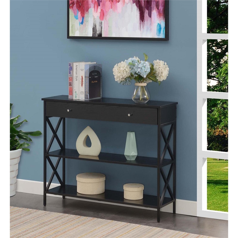 Convenience Concepts Tucson One-Drawer Console Table in Black Wood and Metal