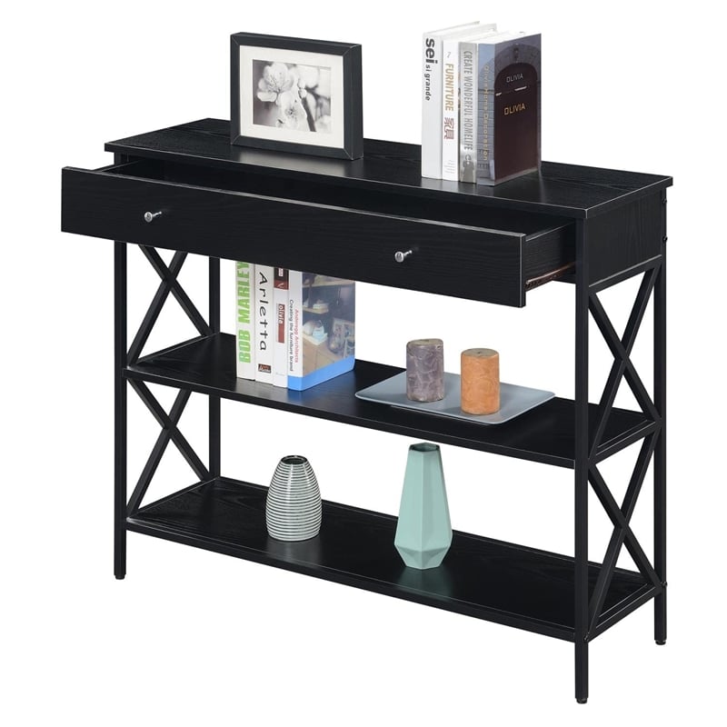 Convenience Concepts Tucson One-Drawer Console Table in Black Wood and Metal