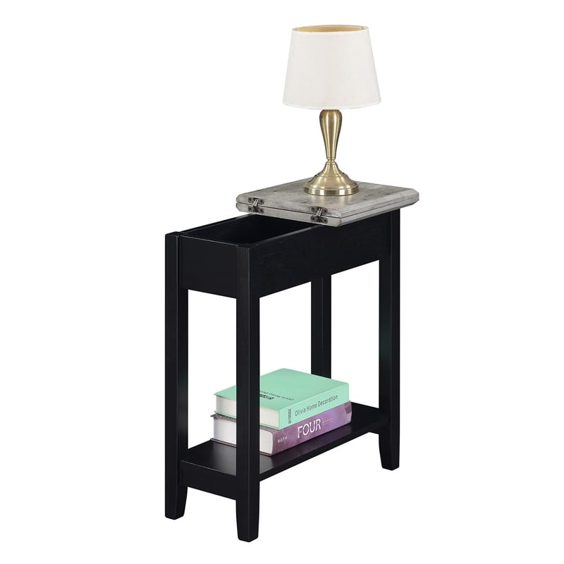 Convenience Concepts American Heritage Flip Top End Table in Black Wood Finish